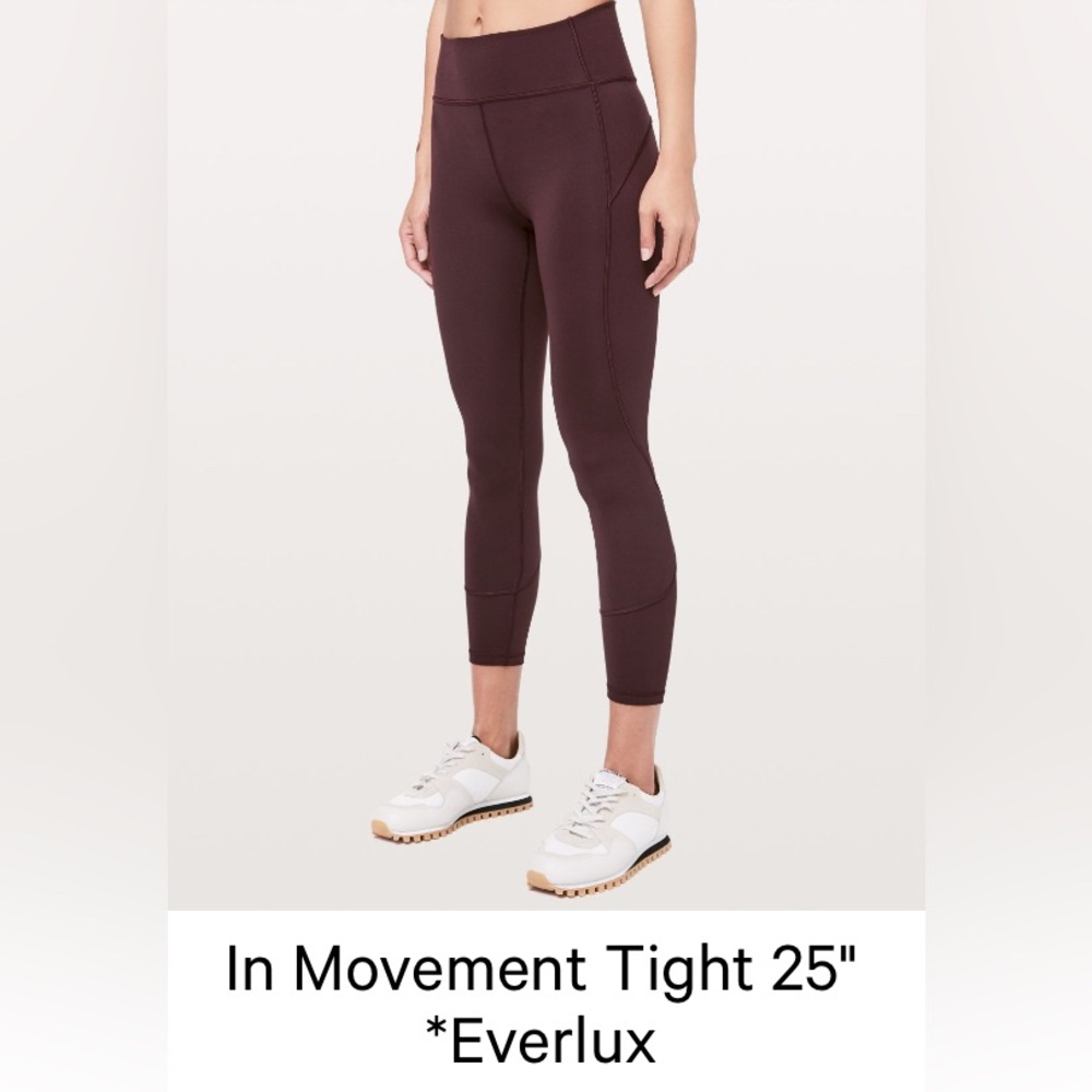 Lululemon IN MOVEMENT HIGH RISE 25” tight EVERLUX SIZE 4 Plum Shadow